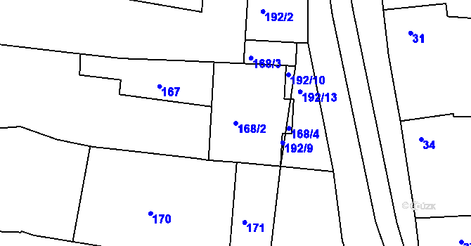 Parcela st. 168/2 v KÚ Šafov, Katastrální mapa