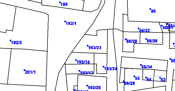 Parcela st. 193/23 v KÚ Šafov, Katastrální mapa