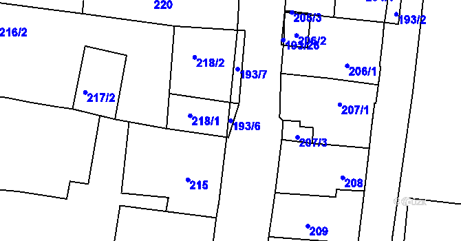 Parcela st. 193/6 v KÚ Šafov, Katastrální mapa