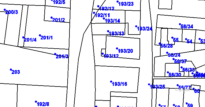Parcela st. 193/12 v KÚ Šafov, Katastrální mapa