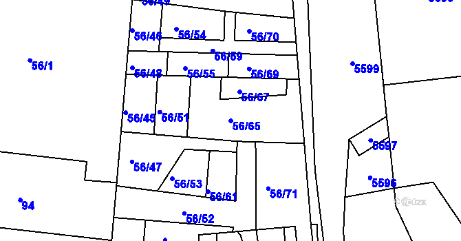 Parcela st. 56/65 v KÚ Šafov, Katastrální mapa