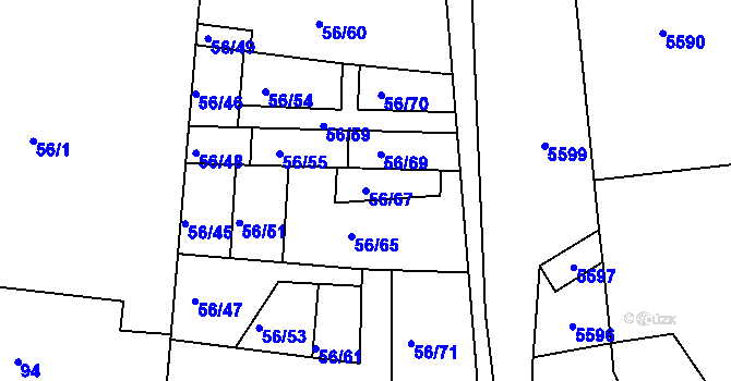 Parcela st. 56/67 v KÚ Šafov, Katastrální mapa