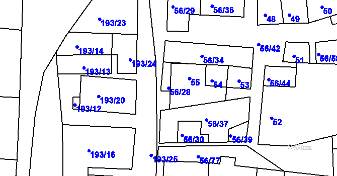 Parcela st. 56/28 v KÚ Šafov, Katastrální mapa