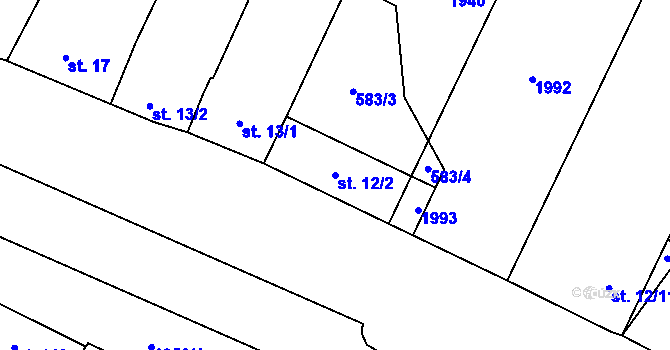 Parcela st. 12/2 v KÚ Šakvice, Katastrální mapa