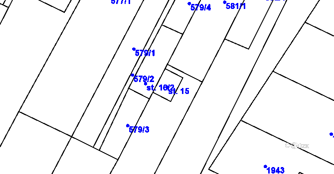 Parcela st. 15 v KÚ Šakvice, Katastrální mapa