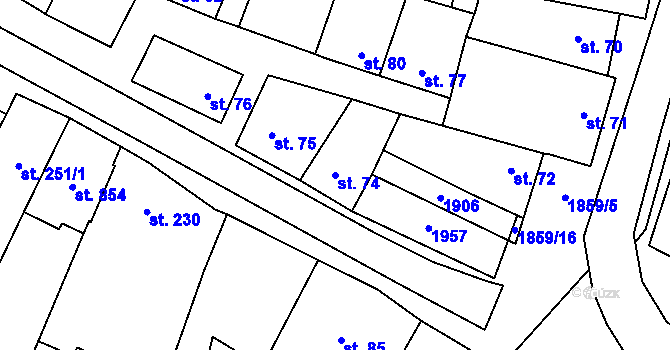 Parcela st. 74 v KÚ Šakvice, Katastrální mapa