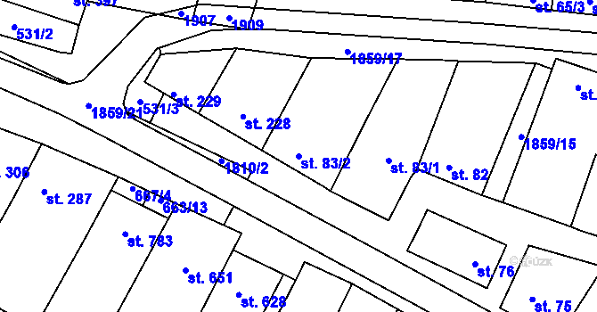 Parcela st. 83/2 v KÚ Šakvice, Katastrální mapa