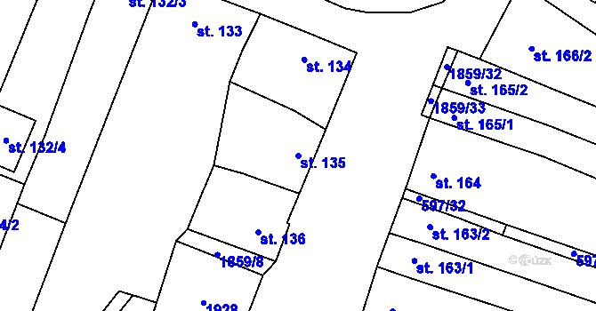 Parcela st. 135 v KÚ Šakvice, Katastrální mapa