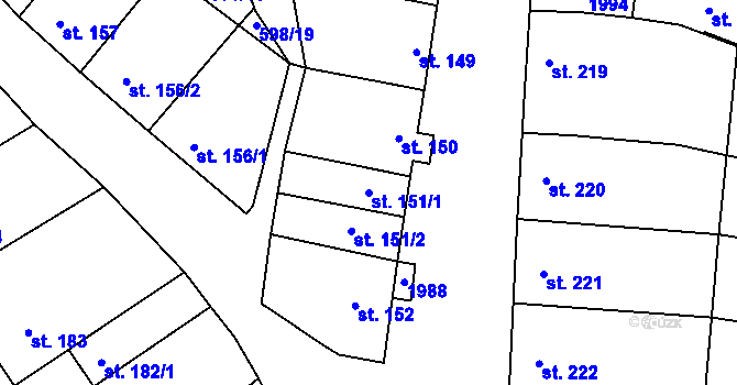 Parcela st. 151/1 v KÚ Šakvice, Katastrální mapa