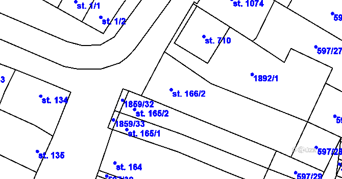 Parcela st. 166/2 v KÚ Šakvice, Katastrální mapa