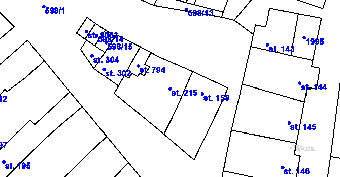 Parcela st. 215 v KÚ Šakvice, Katastrální mapa
