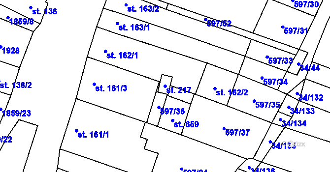 Parcela st. 217 v KÚ Šakvice, Katastrální mapa