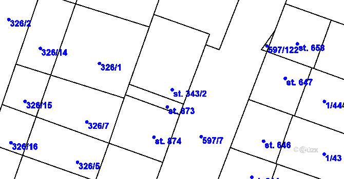 Parcela st. 343/2 v KÚ Šakvice, Katastrální mapa