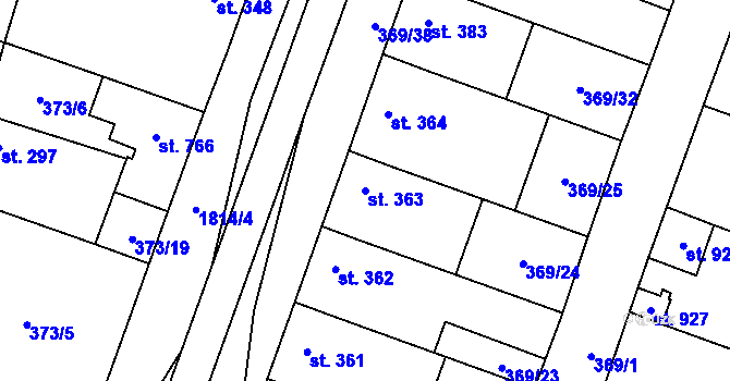Parcela st. 363 v KÚ Šakvice, Katastrální mapa