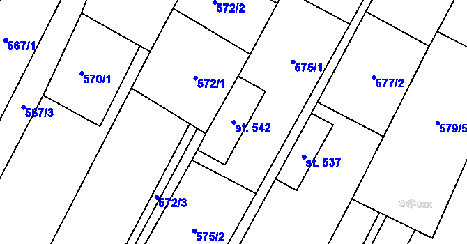 Parcela st. 542 v KÚ Šakvice, Katastrální mapa