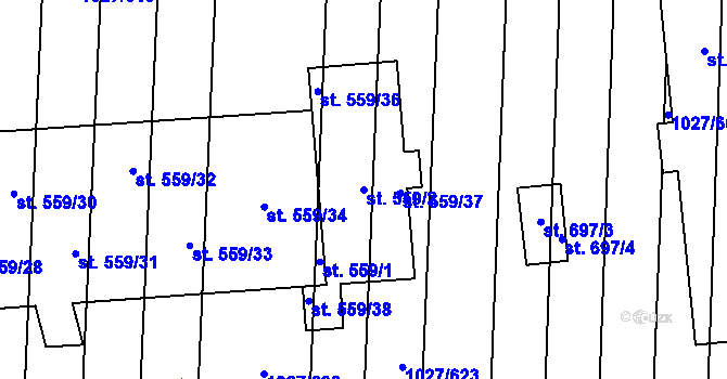 Parcela st. 559/2 v KÚ Šakvice, Katastrální mapa