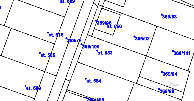 Parcela st. 583 v KÚ Šakvice, Katastrální mapa