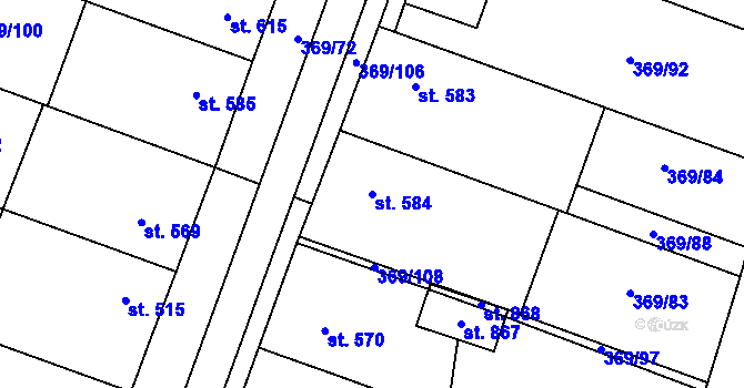 Parcela st. 584 v KÚ Šakvice, Katastrální mapa