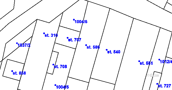 Parcela st. 586 v KÚ Šakvice, Katastrální mapa