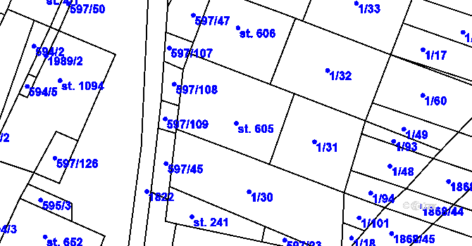 Parcela st. 605 v KÚ Šakvice, Katastrální mapa