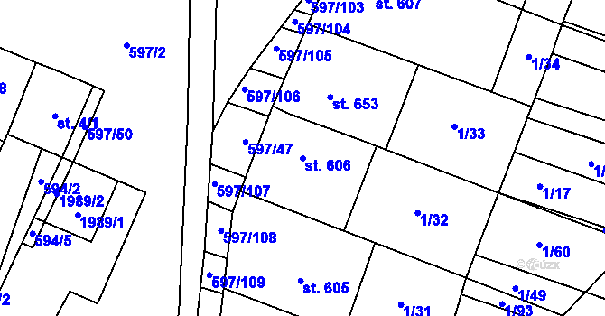 Parcela st. 606 v KÚ Šakvice, Katastrální mapa