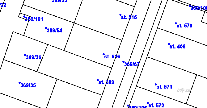 Parcela st. 616 v KÚ Šakvice, Katastrální mapa