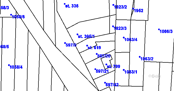 Parcela st. 619 v KÚ Šakvice, Katastrální mapa