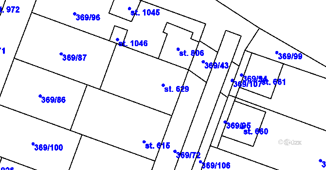 Parcela st. 629 v KÚ Šakvice, Katastrální mapa