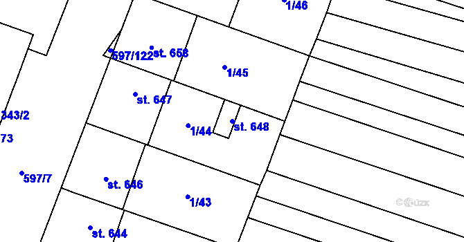 Parcela st. 648 v KÚ Šakvice, Katastrální mapa