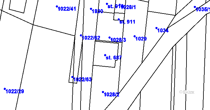 Parcela st. 687 v KÚ Šakvice, Katastrální mapa
