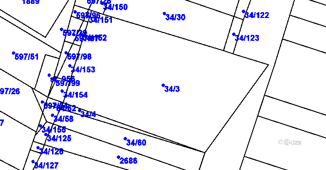 Parcela st. 34/3 v KÚ Šakvice, Katastrální mapa