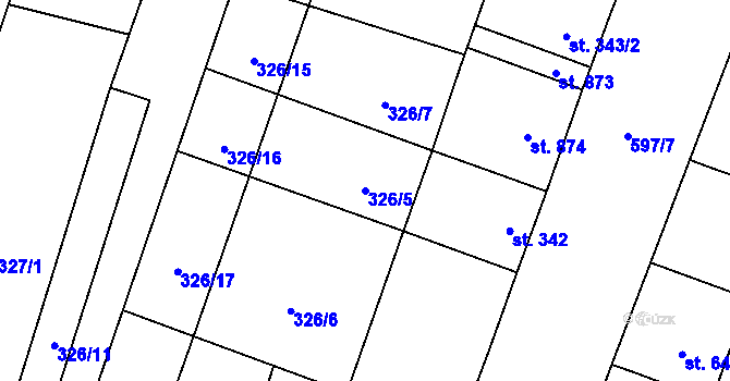 Parcela st. 326/5 v KÚ Šakvice, Katastrální mapa
