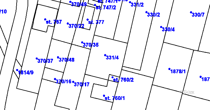 Parcela st. 331/4 v KÚ Šakvice, Katastrální mapa
