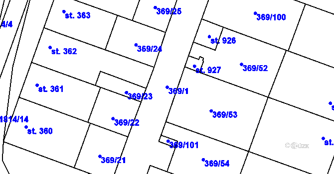 Parcela st. 369/1 v KÚ Šakvice, Katastrální mapa