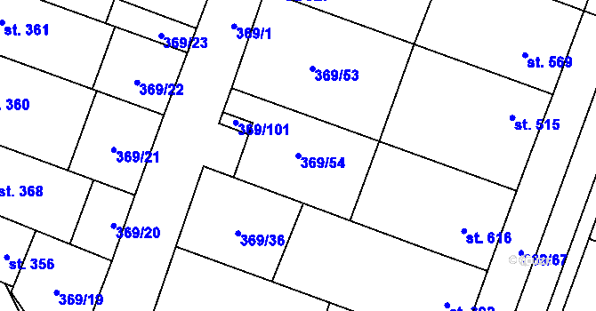 Parcela st. 369/54 v KÚ Šakvice, Katastrální mapa