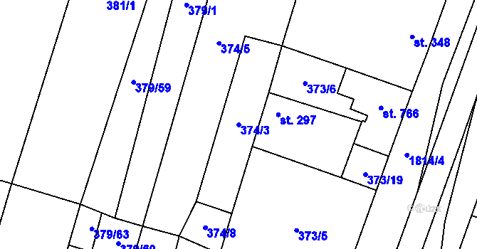 Parcela st. 374/3 v KÚ Šakvice, Katastrální mapa