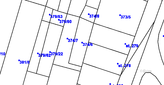 Parcela st. 374/6 v KÚ Šakvice, Katastrální mapa
