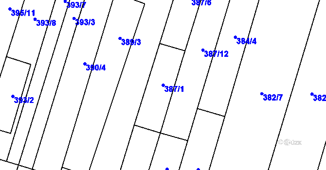 Parcela st. 387/1 v KÚ Šakvice, Katastrální mapa