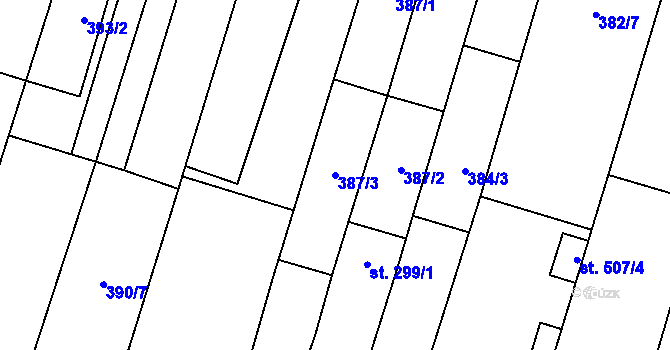 Parcela st. 387/3 v KÚ Šakvice, Katastrální mapa