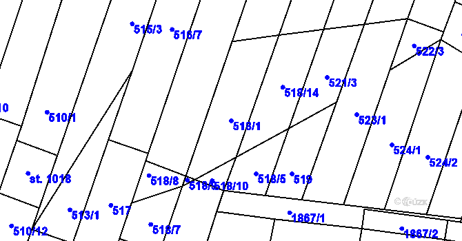 Parcela st. 518/1 v KÚ Šakvice, Katastrální mapa