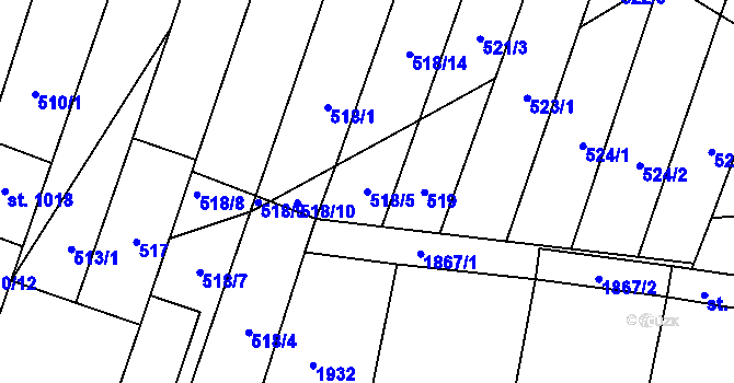 Parcela st. 518/5 v KÚ Šakvice, Katastrální mapa