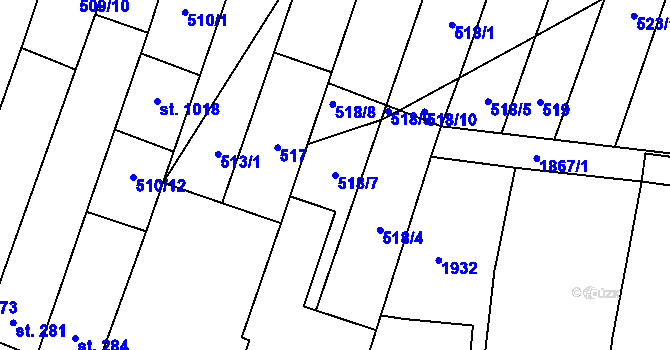 Parcela st. 518/7 v KÚ Šakvice, Katastrální mapa