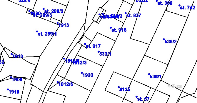 Parcela st. 533/1 v KÚ Šakvice, Katastrální mapa