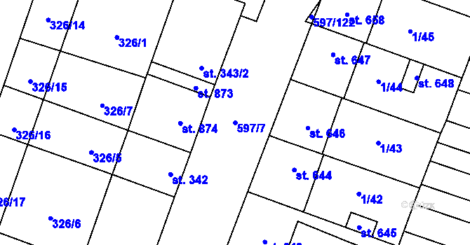 Parcela st. 597/7 v KÚ Šakvice, Katastrální mapa