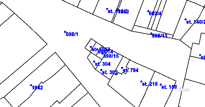 Parcela st. 598/15 v KÚ Šakvice, Katastrální mapa