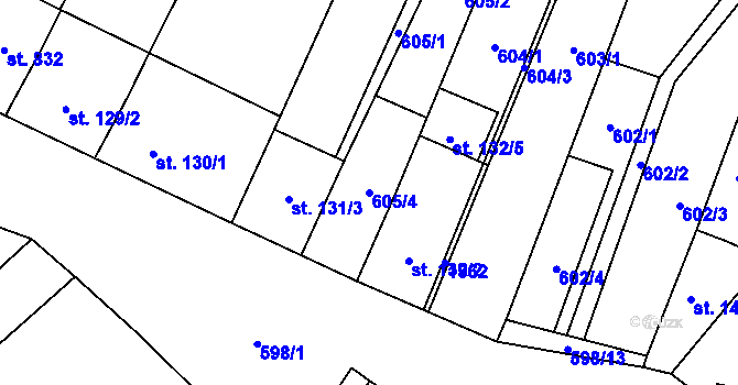 Parcela st. 605/4 v KÚ Šakvice, Katastrální mapa
