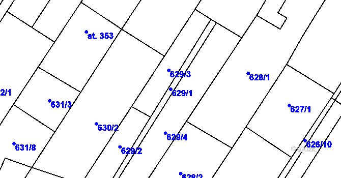 Parcela st. 629/1 v KÚ Šakvice, Katastrální mapa