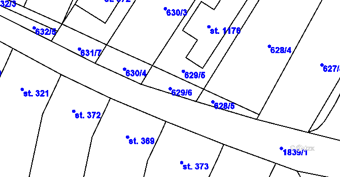Parcela st. 629/6 v KÚ Šakvice, Katastrální mapa