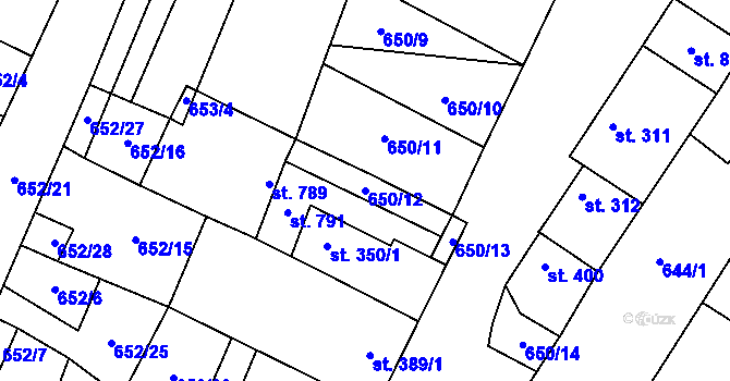Parcela st. 650/12 v KÚ Šakvice, Katastrální mapa