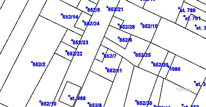 Parcela st. 652/7 v KÚ Šakvice, Katastrální mapa